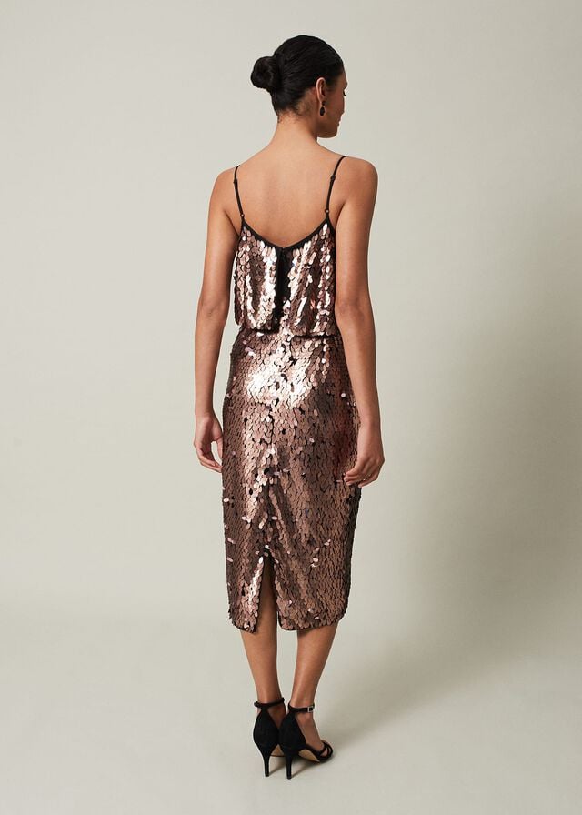 Brown Phase Eight Myka Bronze Sequin Tiered Dress | 0473XLVPA