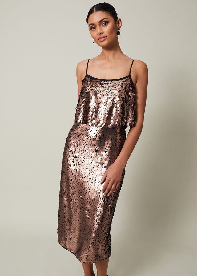 Brown Phase Eight Myka Bronze Sequin Tiered Dress | 0473XLVPA