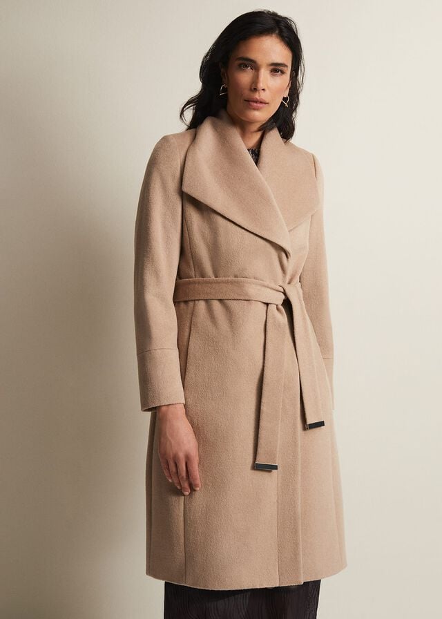 Brown Phase Eight Nicci Camel Wool Belted Coats | 1683PTHFC