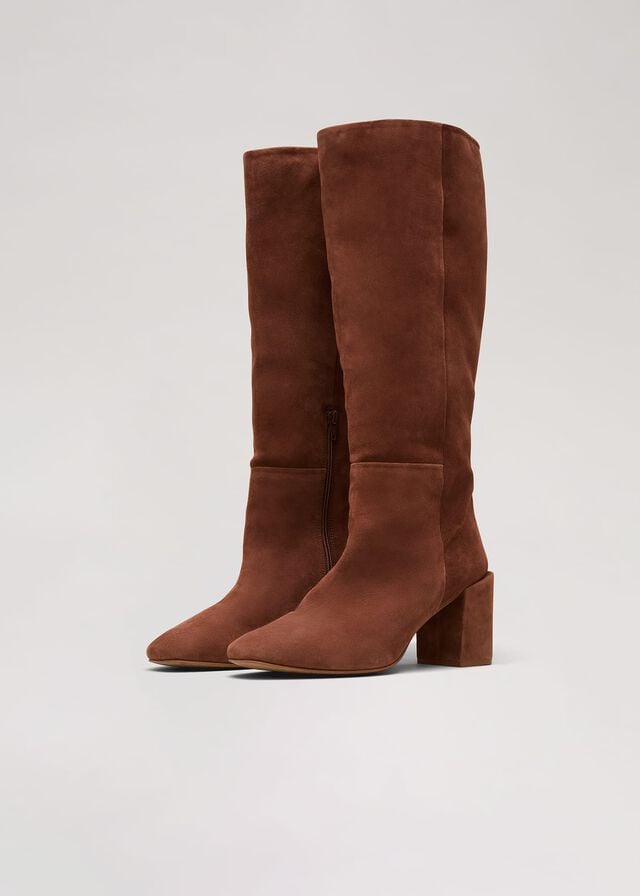 Brown Phase Eight Tan Suede Block Knee Boots | 2350QWRUI