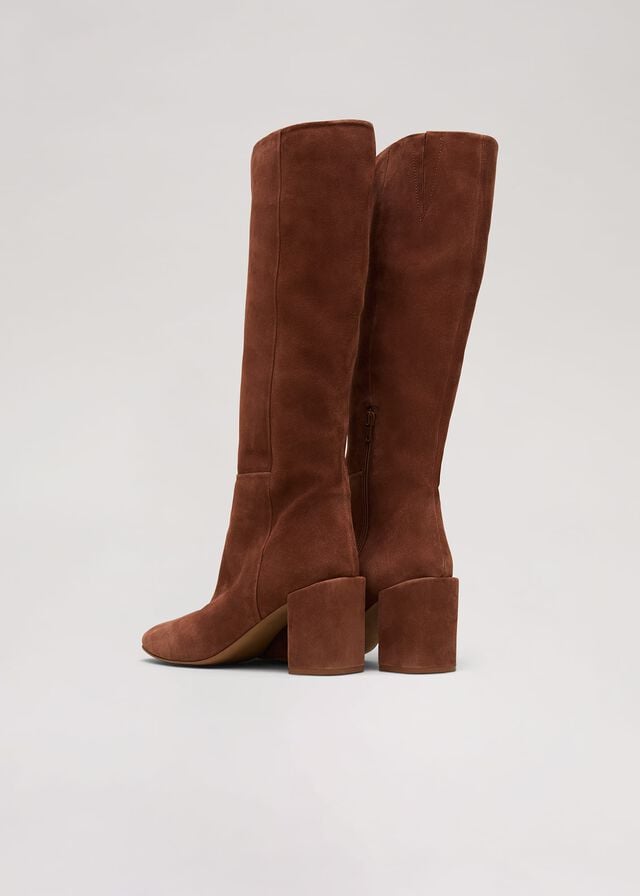 Brown Phase Eight Tan Suede Block Knee Boots | 2350QWRUI