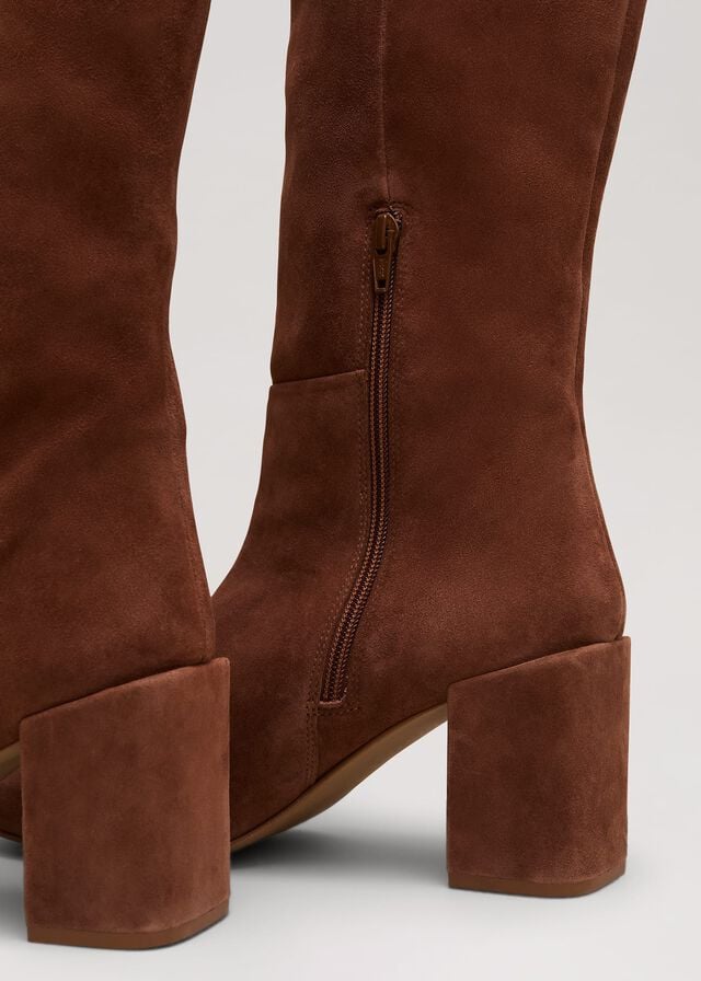 Brown Phase Eight Tan Suede Block Knee Boots | 2350QWRUI