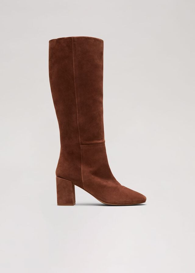 Brown Phase Eight Tan Suede Block Knee Boots | 2350QWRUI