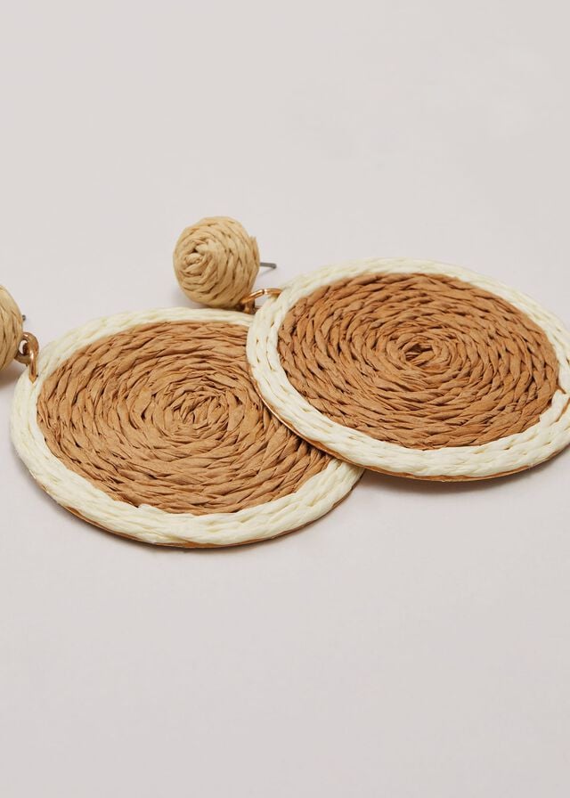 Brown / White Phase Eight Raffia Oversized Circular Jewellery | 4531WILET