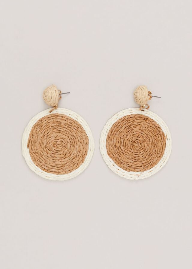 Brown / White Phase Eight Raffia Oversized Circular Jewellery | 4531WILET