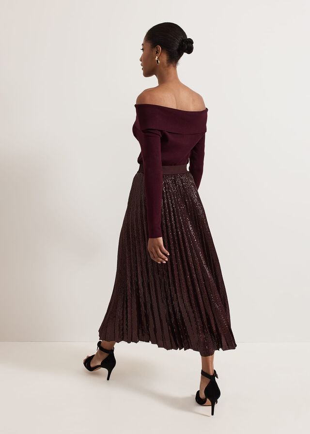 Burgundy Phase Eight Alaina Sequin Pleated Skirts | 6947ZDNWJ