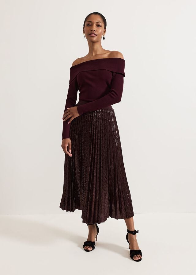 Burgundy Phase Eight Alaina Sequin Pleated Skirts | 6947ZDNWJ