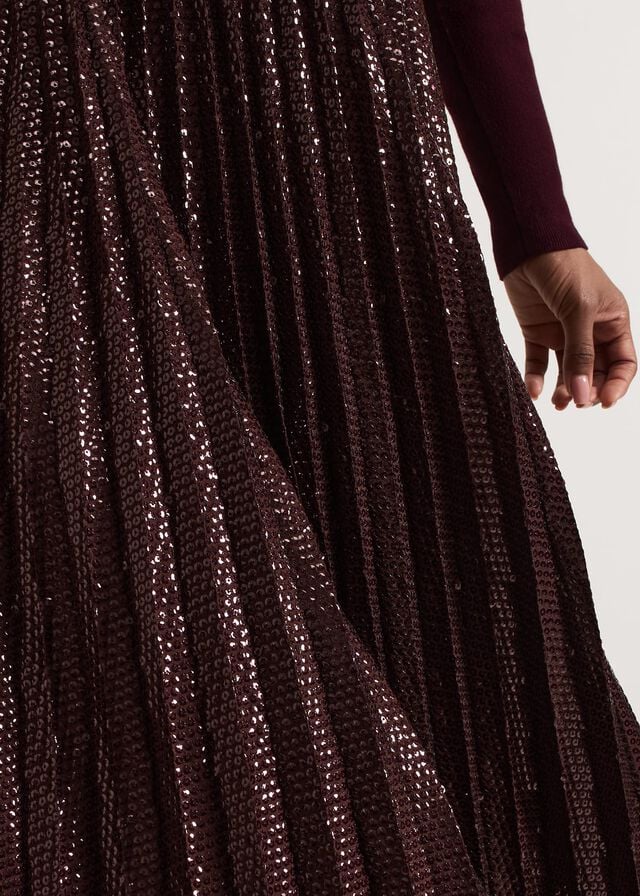 Burgundy Phase Eight Alaina Sequin Pleated Skirts | 6947ZDNWJ