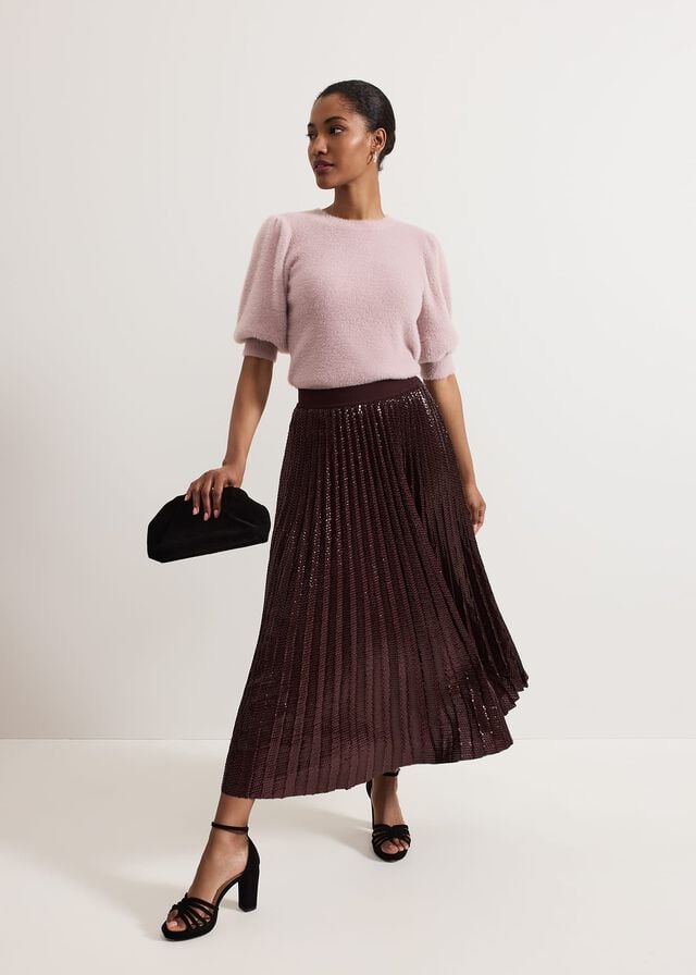 Burgundy Phase Eight Alaina Sequin Pleated Skirts | 6947ZDNWJ