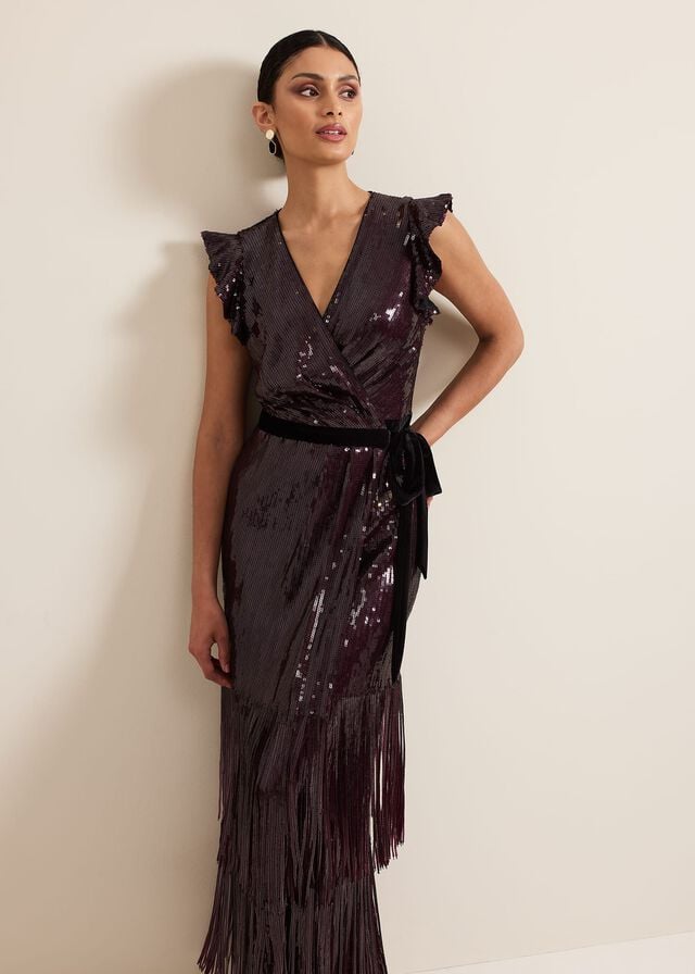 Burgundy Phase Eight Chanai Sequin Wrap Dress | 1456KYXSJ