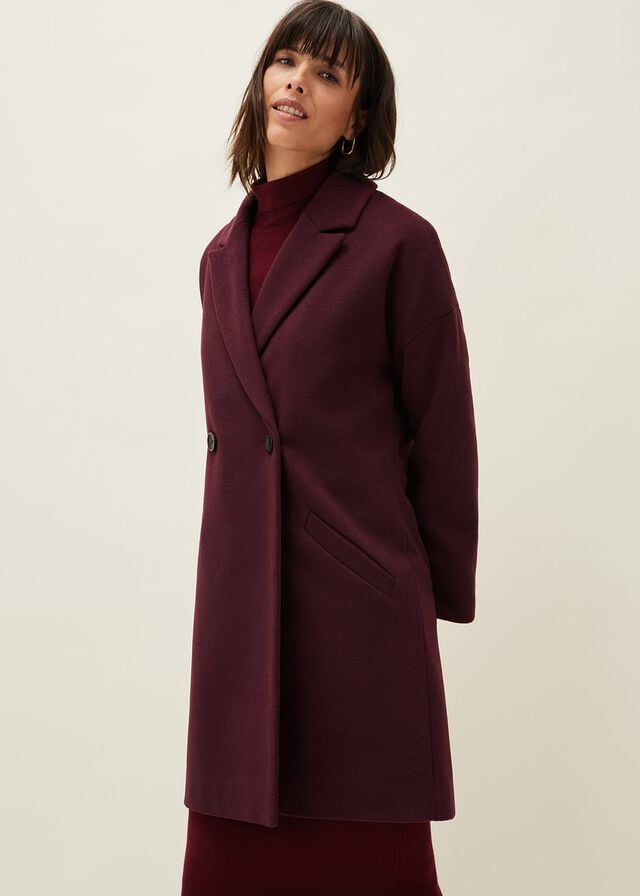 Burgundy Phase Eight Emery Double Breasted Wool Coats | 5214GMTXI