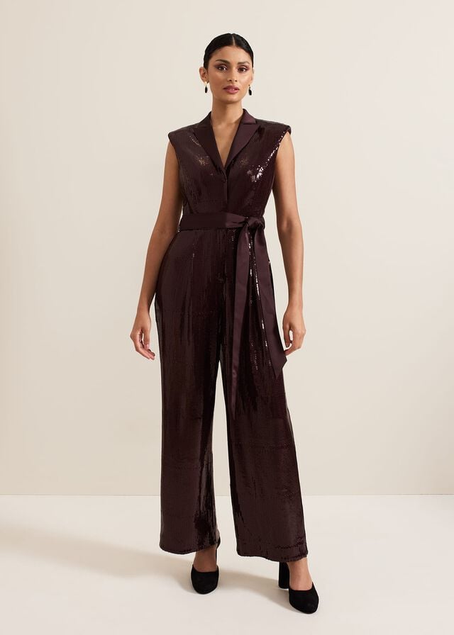 Burgundy Phase Eight Ivey Burgundy Sequin Jumpsuit | 1836HIFVN