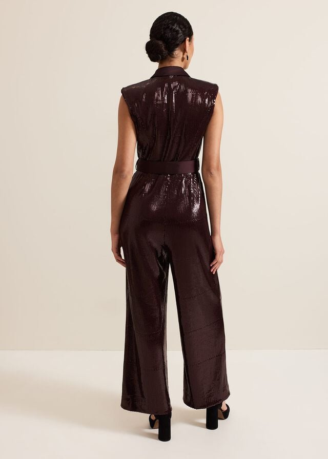 Burgundy Phase Eight Ivey Burgundy Sequin Jumpsuit | 1836HIFVN