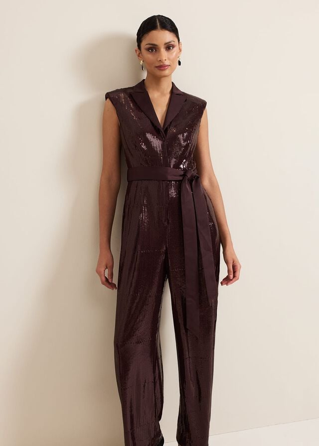 Burgundy Phase Eight Ivey Burgundy Sequin Jumpsuit | 1836HIFVN