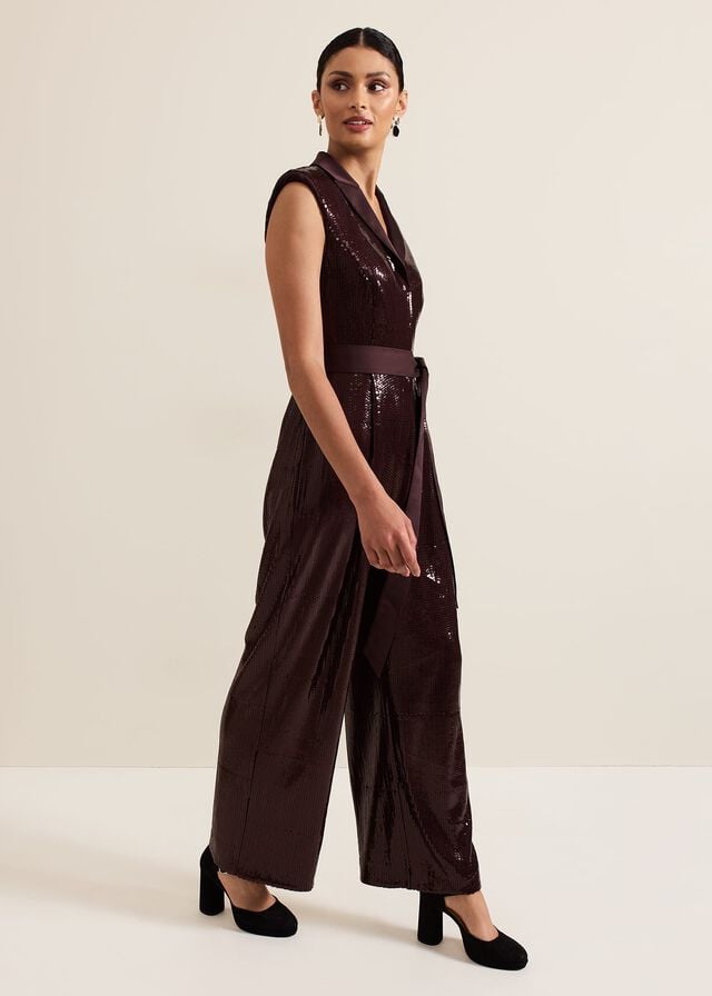 Burgundy Phase Eight Ivey Burgundy Sequin Jumpsuit | 1836HIFVN