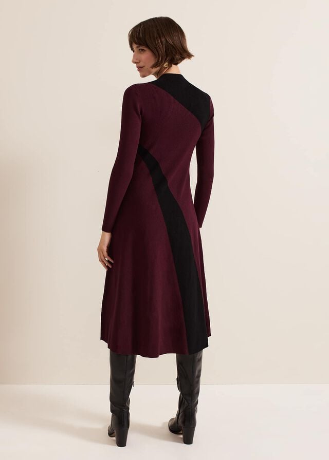 Burgundy Phase Eight Julie Ribbed Fit And Flare Dress | 3940RJCIE