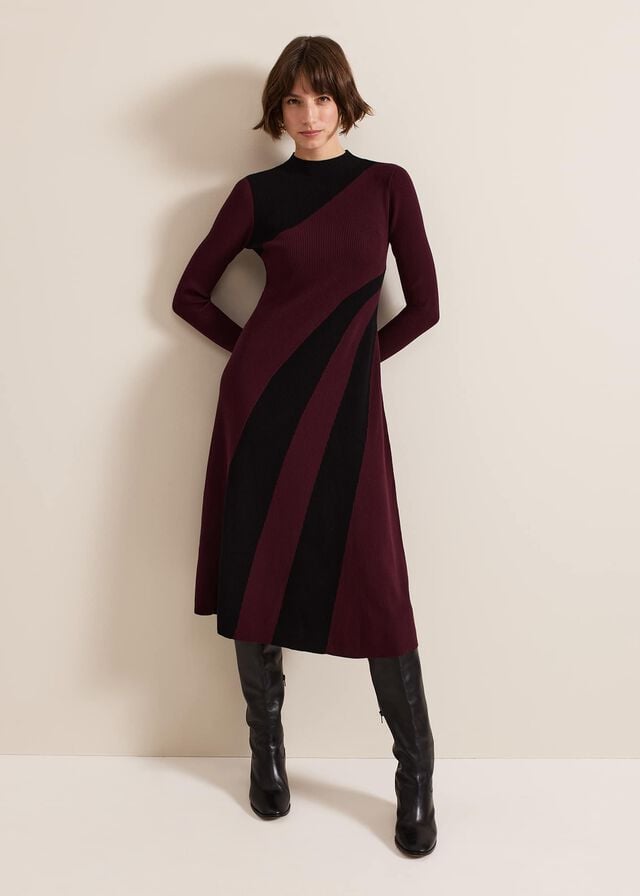 Burgundy Phase Eight Julie Ribbed Fit And Flare Dress | 3940RJCIE