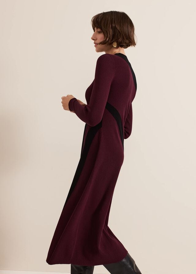 Burgundy Phase Eight Julie Ribbed Fit And Flare Dress | 3940RJCIE