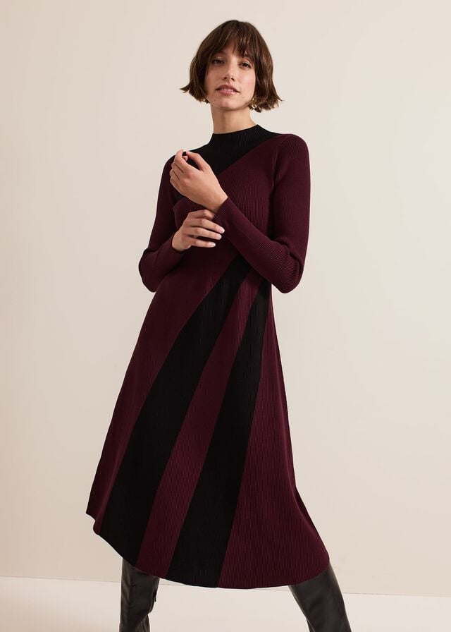 Burgundy Phase Eight Julie Ribbed Fit And Flare Dress | 3940RJCIE