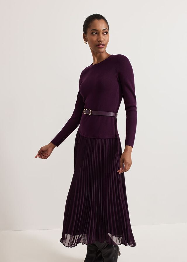 Burgundy Phase Eight Kai Belted Drop Waistted Dress | 8713OPXGZ