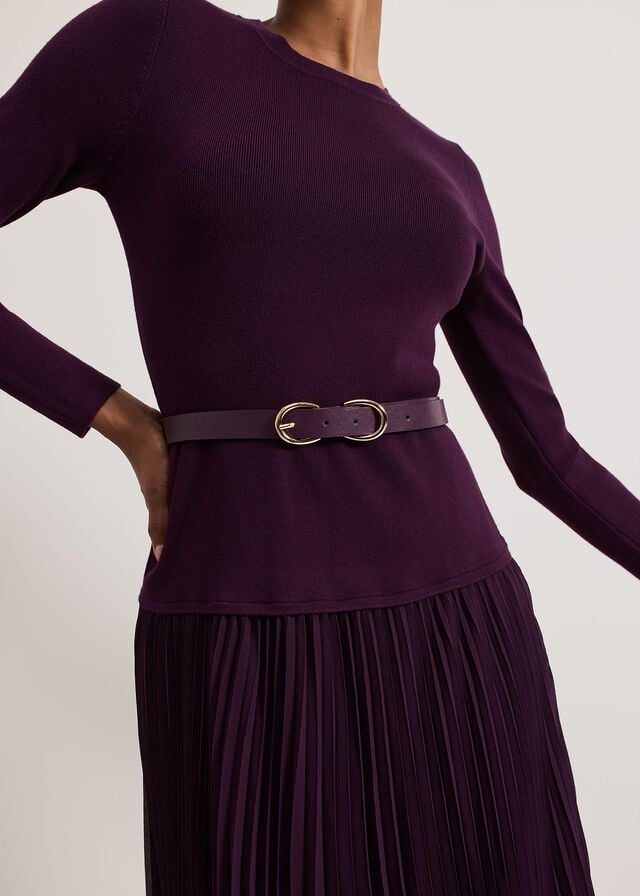 Burgundy Phase Eight Kai Belted Drop Waistted Dress | 8713OPXGZ