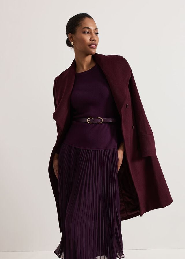 Burgundy Phase Eight Kai Belted Drop Waistted Dress | 8713OPXGZ