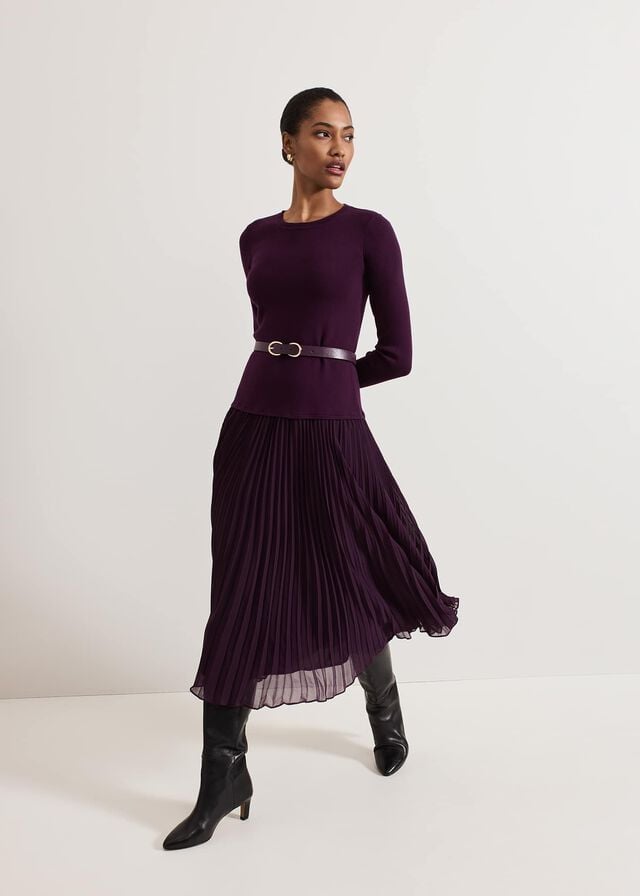 Burgundy Phase Eight Kai Belted Drop Waistted Dress | 8713OPXGZ