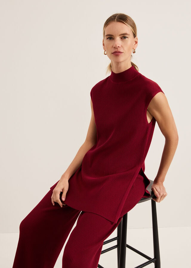 Burgundy Phase Eight Lori Ribbed Tunic Knitwear | 9305FKUJX