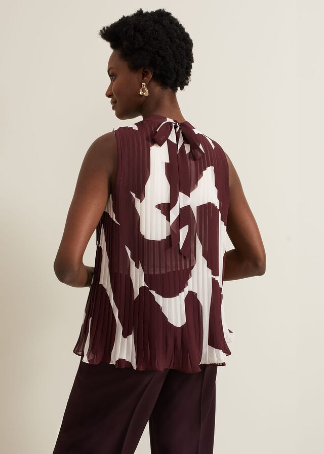 Burgundy Phase Eight Nina Abstract Pleat Shirts | 8097VNWCY