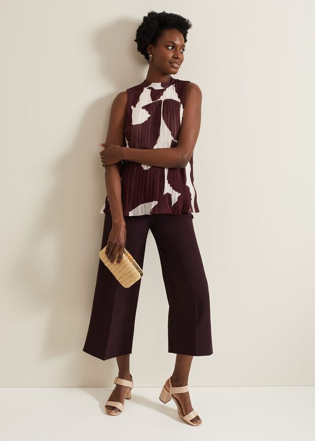 Burgundy Phase Eight Nina Abstract Pleat Shirts | 8097VNWCY