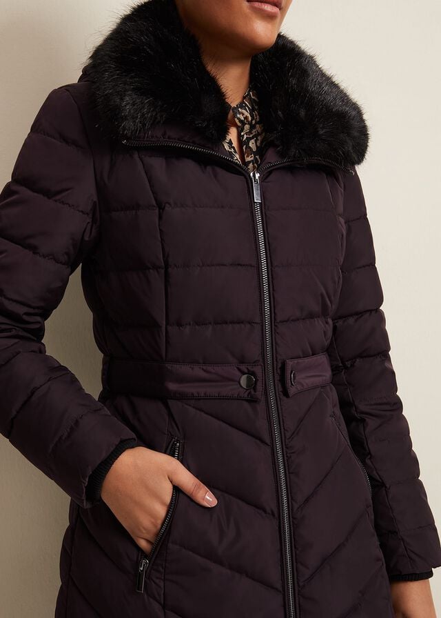 Burgundy Phase Eight Petite Bobbie Burgundy Puffer Coats | 8375MVHKF