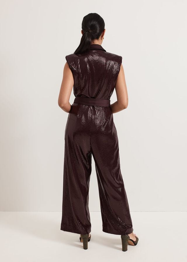 Burgundy Phase Eight Petite Ivey Burgundy Sequin Jumpsuit | 2165ITGDY