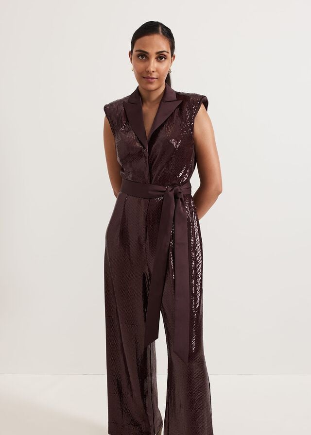 Burgundy Phase Eight Petite Ivey Burgundy Sequin Jumpsuit | 2165ITGDY