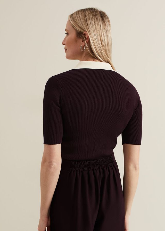 Burgundy Phase Eight Rosie Tipped Collar Knitwear | 8165FXWHE