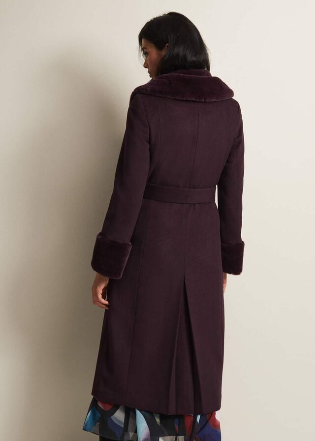 Burgundy Phase Eight Zylah Faux Fur Collar Wool Smart Coats | 4187PRKAO