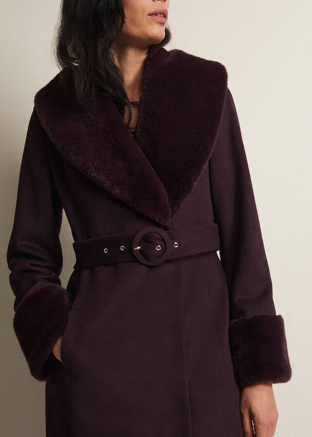 Burgundy Phase Eight Zylah Faux Fur Collar Wool Smart Coats | 4187PRKAO