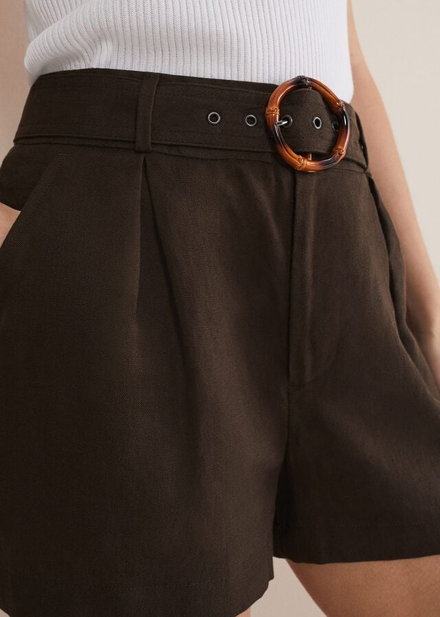 Chocolate Phase Eight Hazel Belted Linen Trousers | 9023GTMRD