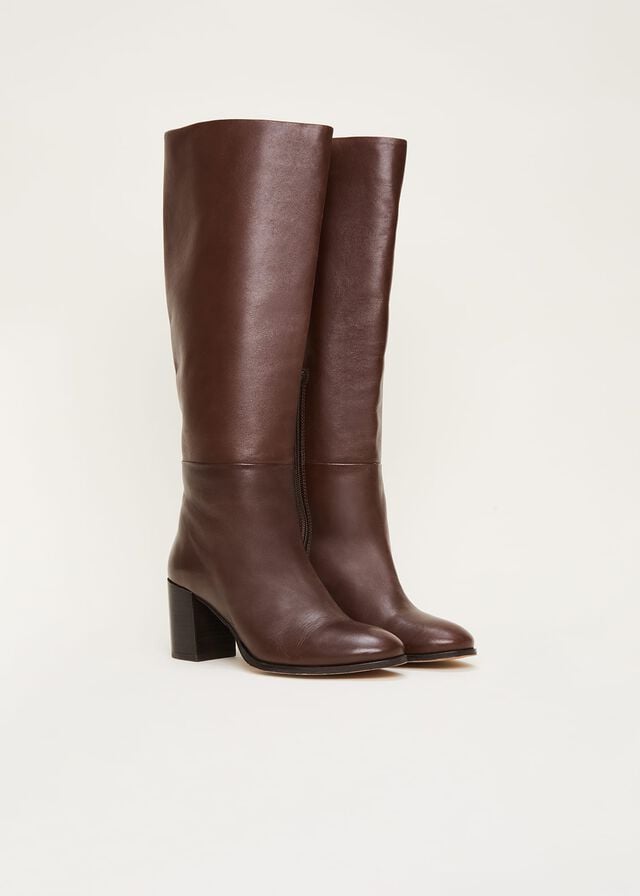 Chocolate Phase Eight Leather Knee High Boots | 5702MFRUP