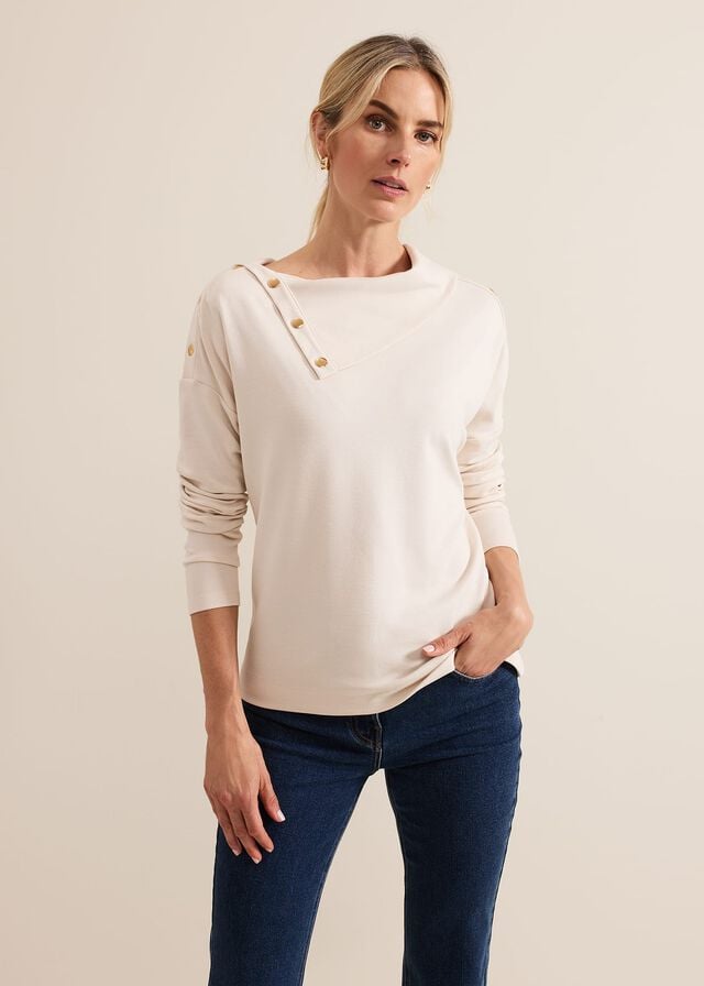 Cream Phase Eight Brienna Button Detail T Shirts | 8027WOSBJ