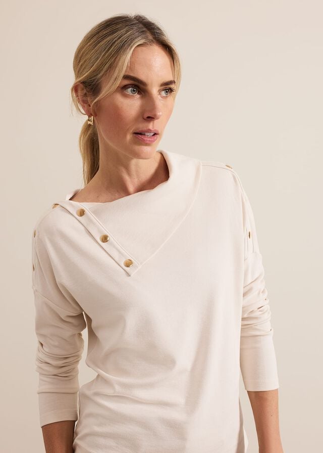 Cream Phase Eight Brienna Button Detail T Shirts | 8027WOSBJ