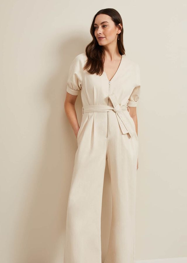 Cream Phase Eight Florisa Denim Jumpsuit | 0128AGYRT