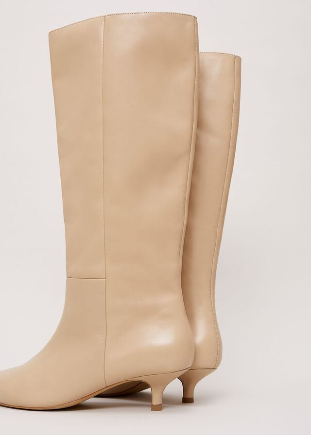 Cream Phase Eight Knee High Kitten Boots | 4875JFBNQ