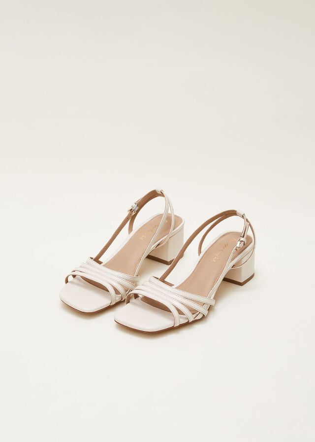 Cream Phase Eight Leather Slingback Block Heels | 3025TMXQI