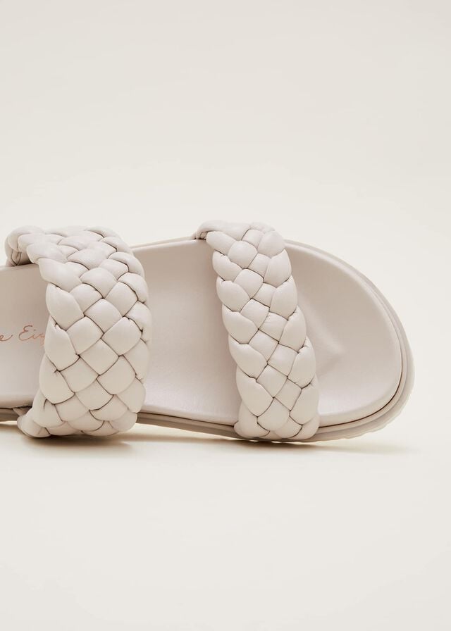 Cream Phase Eight Plaited Leather Flats | 3069XCTDM