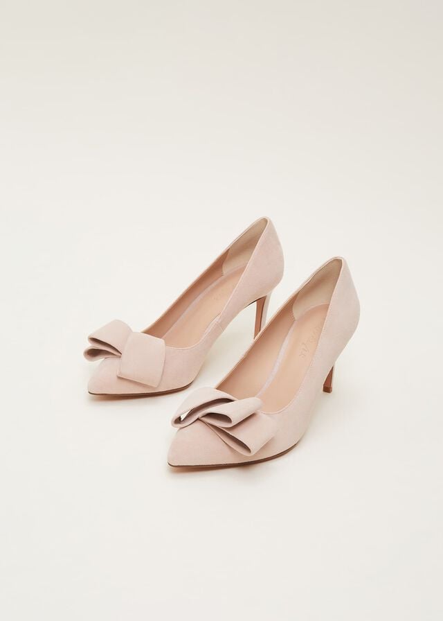 Cream Phase Eight Suede Bow Front Court Heels | 8429ESQRD