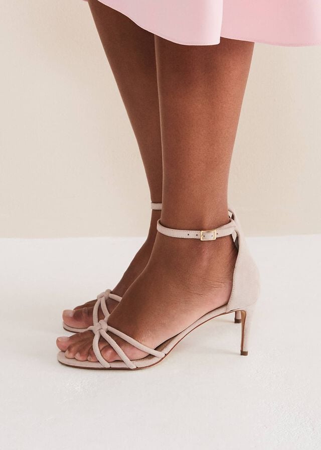 Cream Phase Eight Suede Knotted Barely There Heels | 1326STBNX