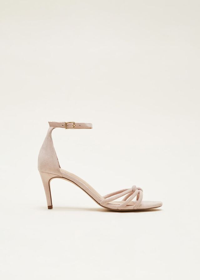 Cream Phase Eight Suede Knotted Barely There Heels | 1326STBNX