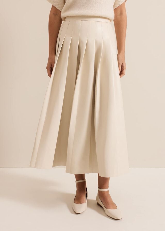 Cream Phase Eight Susie Cream Pu Pleated Skirts | 6403JPRTK