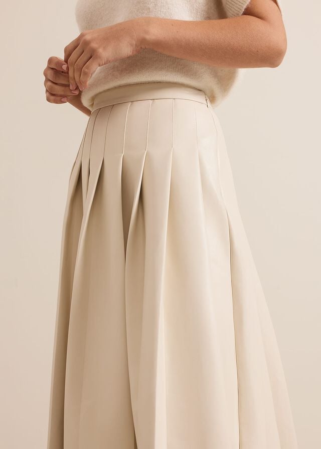 Cream Phase Eight Susie Cream Pu Pleated Skirts | 6403JPRTK