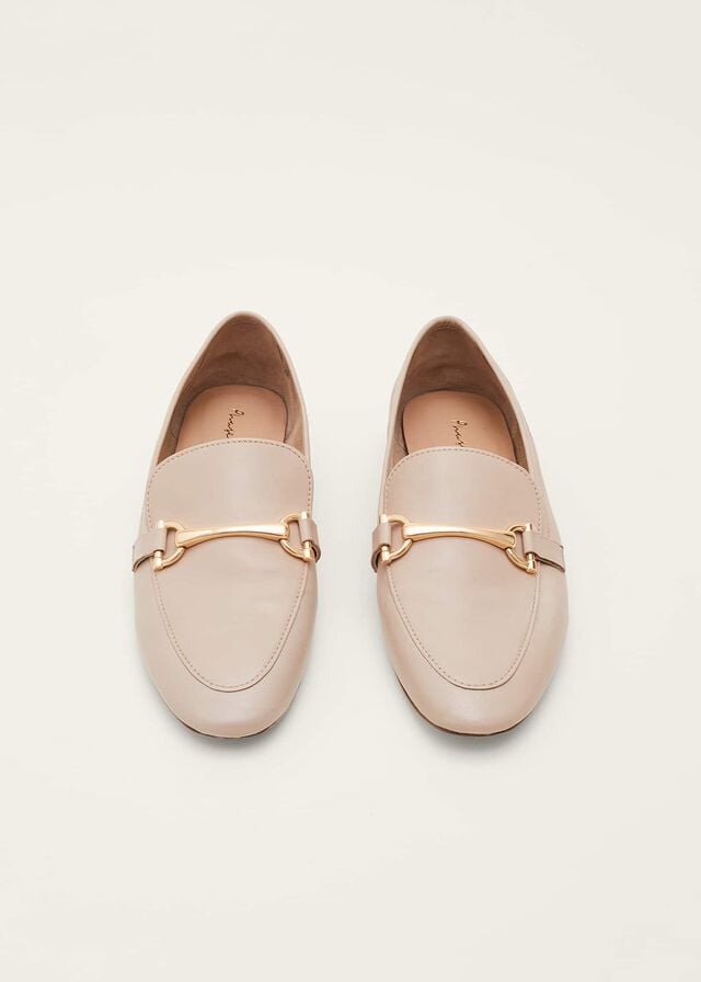 Cream Phase Eight T-Bar Leather Flats | 5673NHWVX